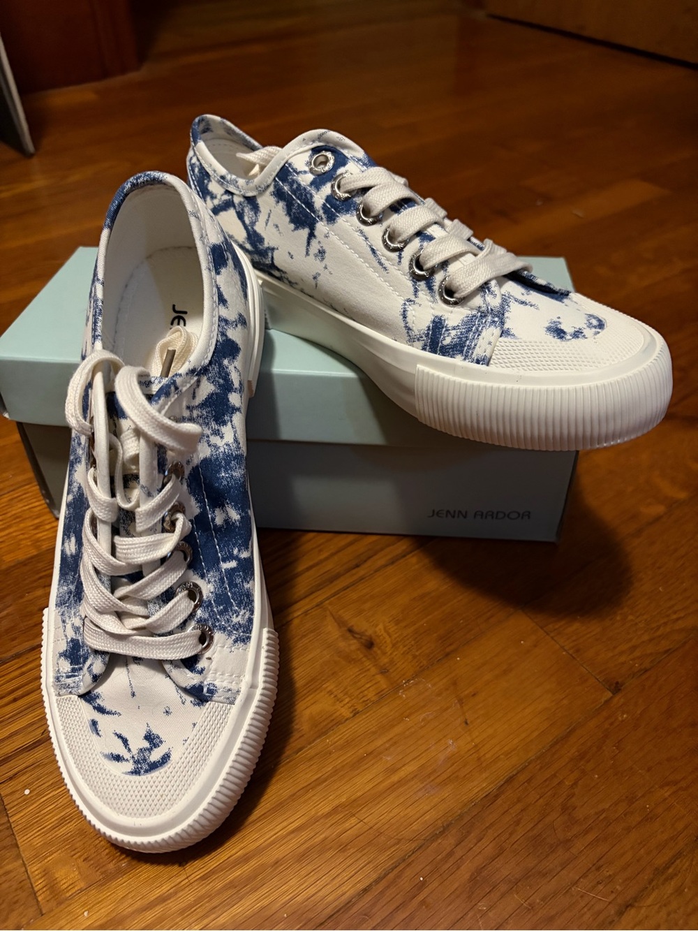 Jenn Ardor Blue and White Tie-Dye Canvas Low-Top Sneakers